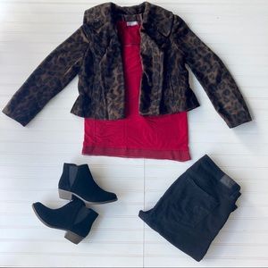 INC Faux Fur Cropped Animal Print Jacket Pea Coat